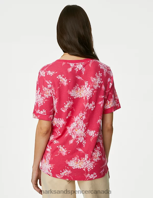 Marks and Spencer sale - Women Ruby Clothing Marks & Spencer Linen Blend Geometric Short Sleeve T-Shirt 20VTD2559