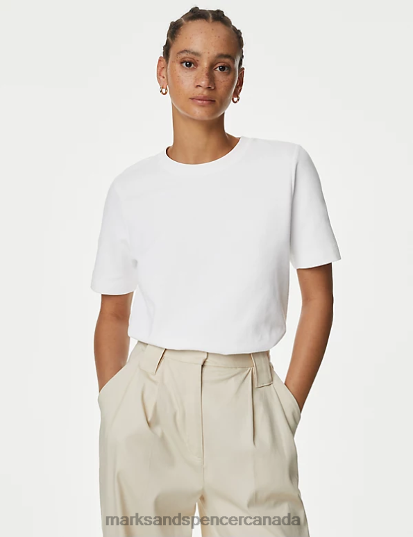 Women Soft White Clothing Marks & Spencer Cotton Rich Crew Neck T-Shirt 20VTD286 - Marks and Spencer Canada locations