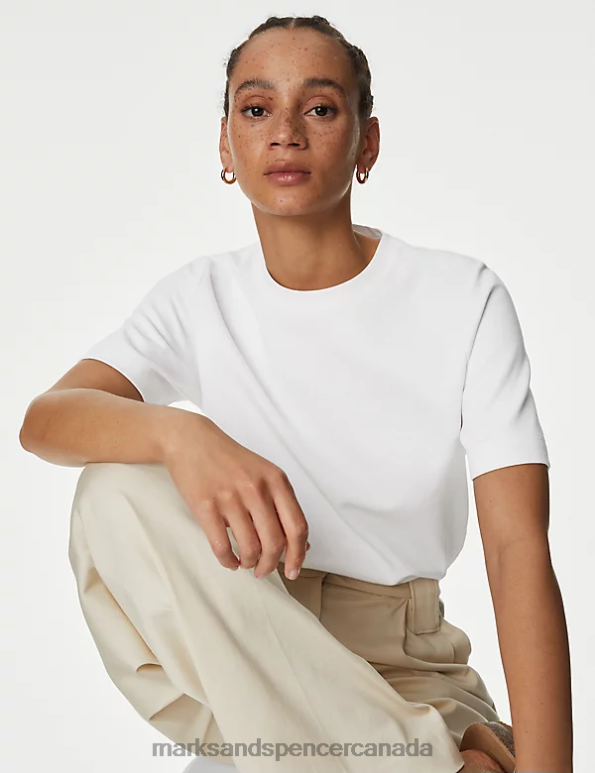 Women Soft White Clothing Marks & Spencer Cotton Rich Crew Neck T-Shirt 20VTD286 - Marks and Spencer Canada locations