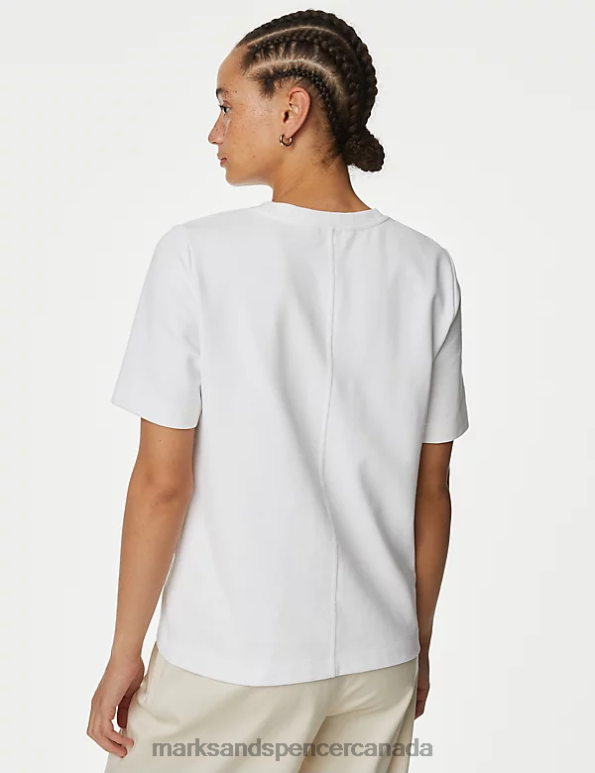Women Soft White Clothing Marks & Spencer Cotton Rich Crew Neck T-Shirt 20VTD286 - Marks and Spencer Canada locations
