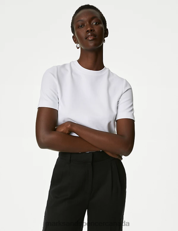 Women Soft White Clothing Marks & Spencer Cotton Rich T-Shirt 20VTD482 - Marks and Spencer Canada locations