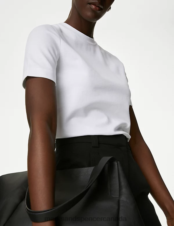 Women Soft White Clothing Marks & Spencer Cotton Rich T-Shirt 20VTD482 - Marks and Spencer Canada locations