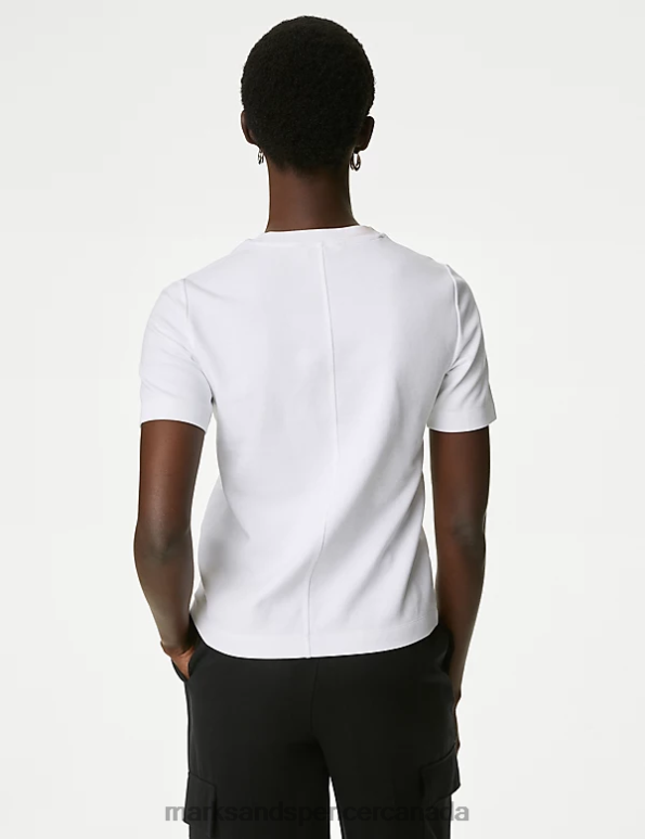 Women Soft White Clothing Marks & Spencer Cotton Rich T-Shirt 20VTD482 - Marks and Spencer Canada locations