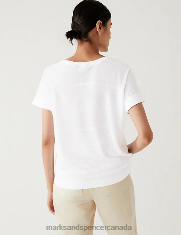 Women Soft White Clothing Marks & Spencer Linen Rich T-Shirt 20VTD2846 - Marks and Spencer Canada locations