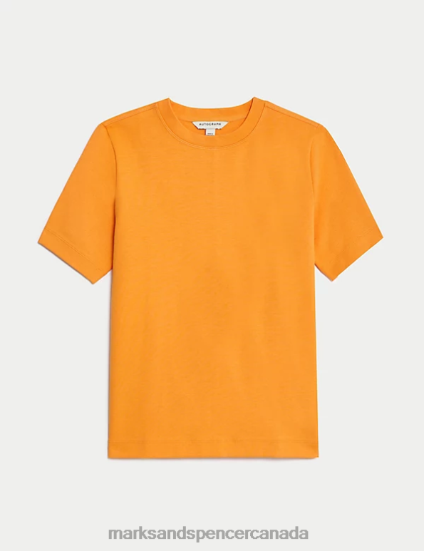 Marks and Spencer near me - Women Tangerine Clothing Marks & Spencer Cotton Rich Crew Neck T-Shirt 20VTD640
