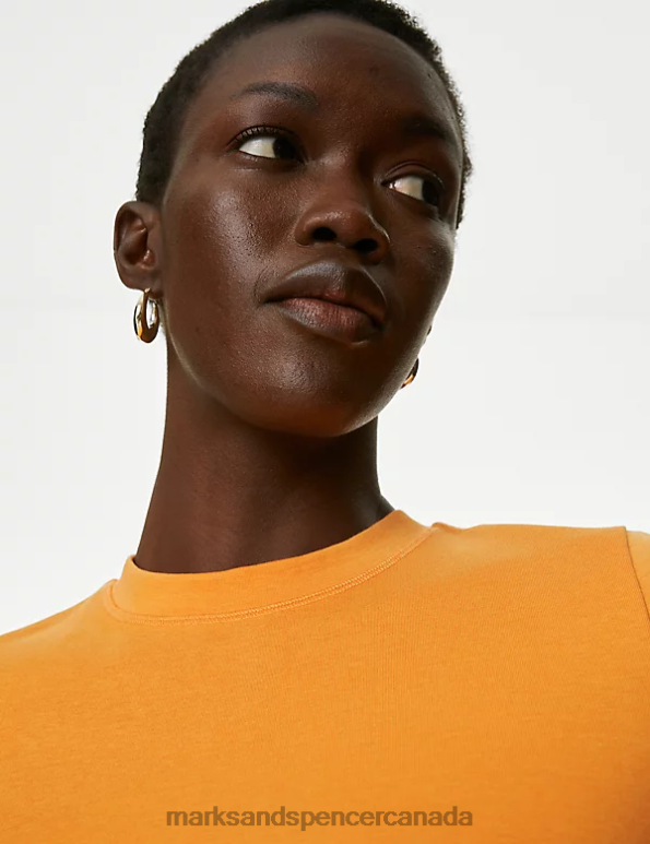 Marks and Spencer near me - Women Tangerine Clothing Marks & Spencer Cotton Rich Crew Neck T-Shirt 20VTD640