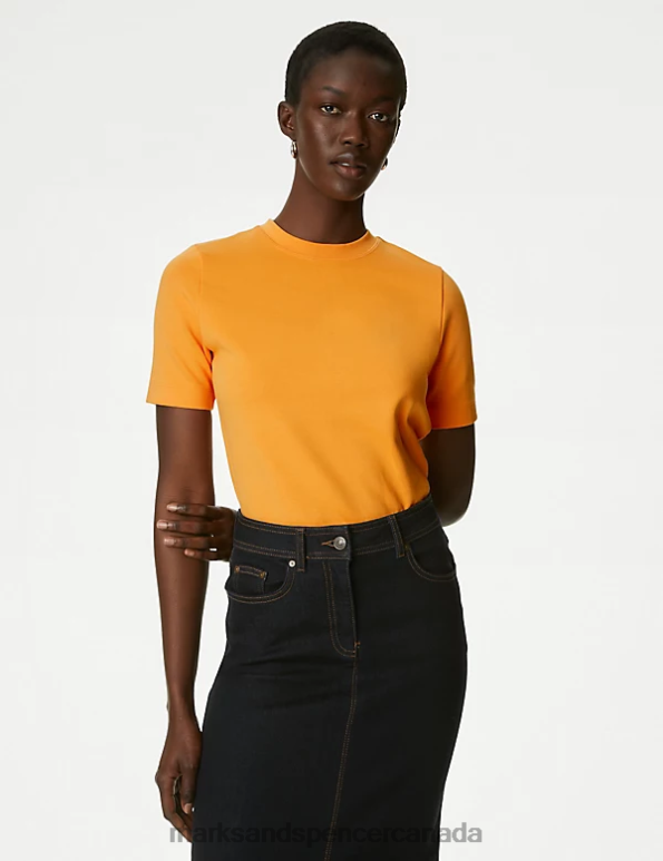 Marks and Spencer near me - Women Tangerine Clothing Marks & Spencer Cotton Rich Crew Neck T-Shirt 20VTD640