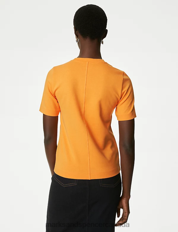 Marks and Spencer near me - Women Tangerine Clothing Marks & Spencer Cotton Rich Crew Neck T-Shirt 20VTD640