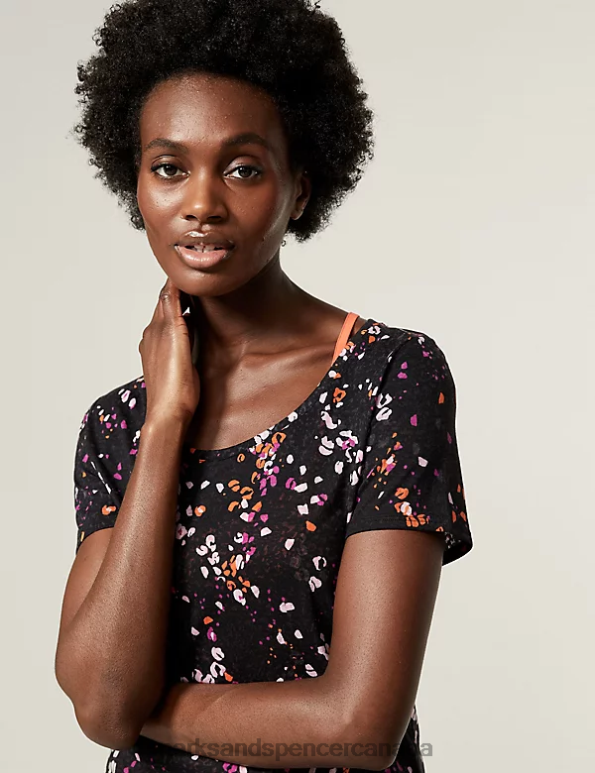 Marks and Spencer sale - Women Tangerine Clothing Marks & Spencer Printed Scoop Neck 2-in-1 T-Shirt 20VTD1140