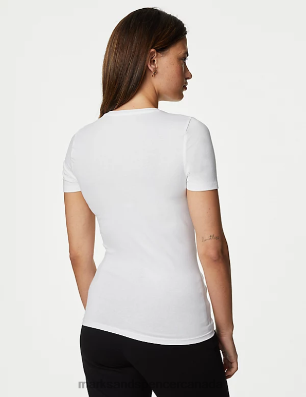 Marks and Spencer Canada - Women White Clothing Marks & Spencer Cotton Rich Slim Fit T-Shirt 20VTD1807
