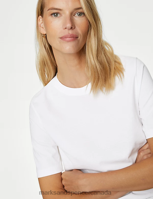 Women White Clothing Marks & Spencer Pure Cotton Everyday Fit T-Shirt 20VTD777 - Marks and Spencer online