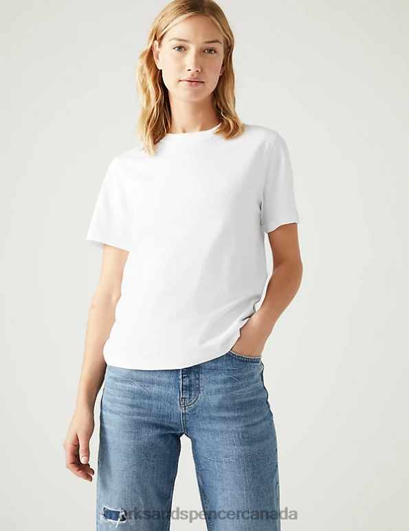 Marks and Spencer Canada - Women White Clothing Marks & Spencer Pure Cotton Modern T-Shirt 20VTD2158