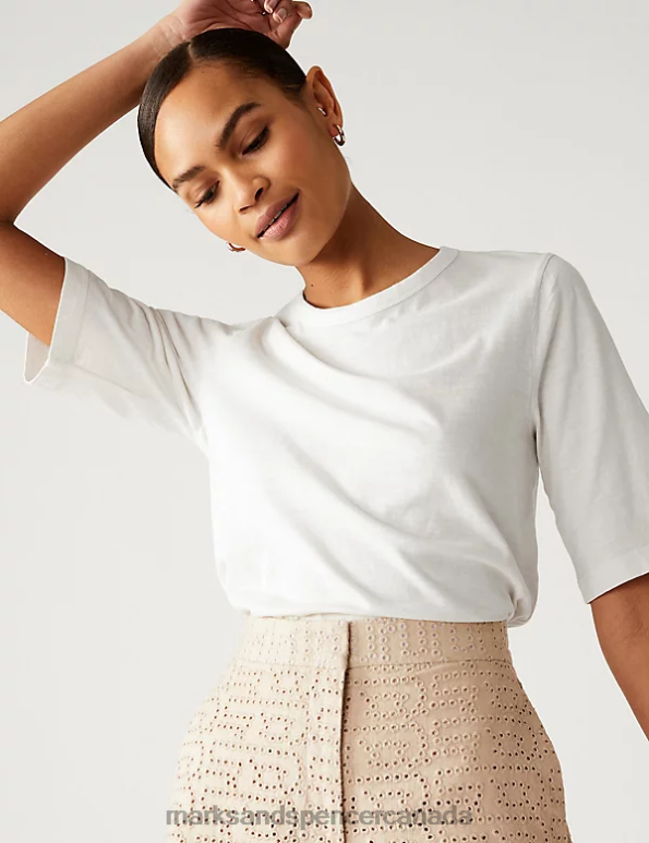 Women White Clothing Marks & Spencer Pure Cotton Tea Dyed T-Shirt 20VTD2314 - Marks and Spencer online