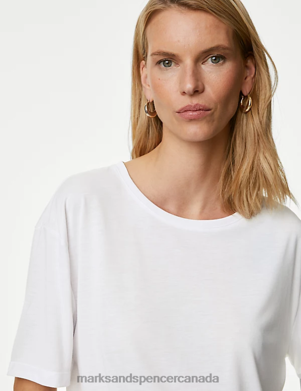 Women White Clothing Marks & Spencer Relaxed Short Sleeve T-Shirt 20VTD2739 - Marks and Spencer outlet