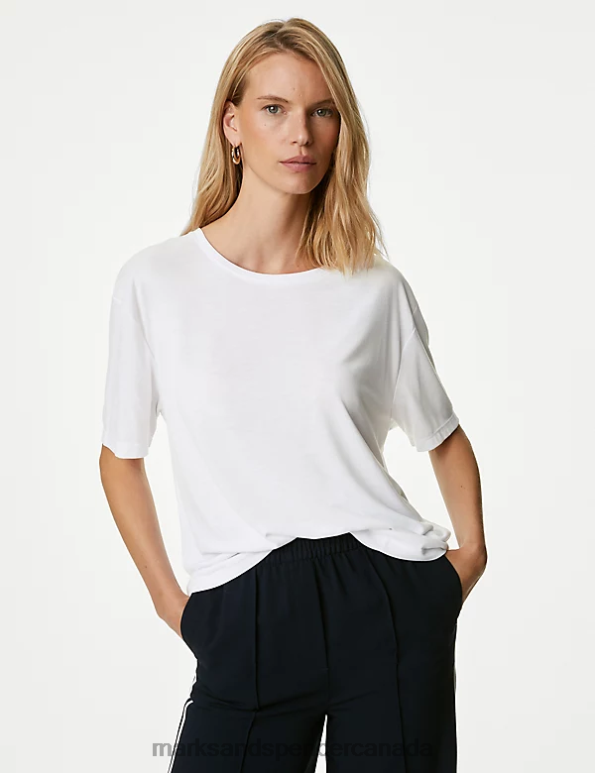 Women White Clothing Marks & Spencer Relaxed Short Sleeve T-Shirt 20VTD2739 - Marks and Spencer outlet
