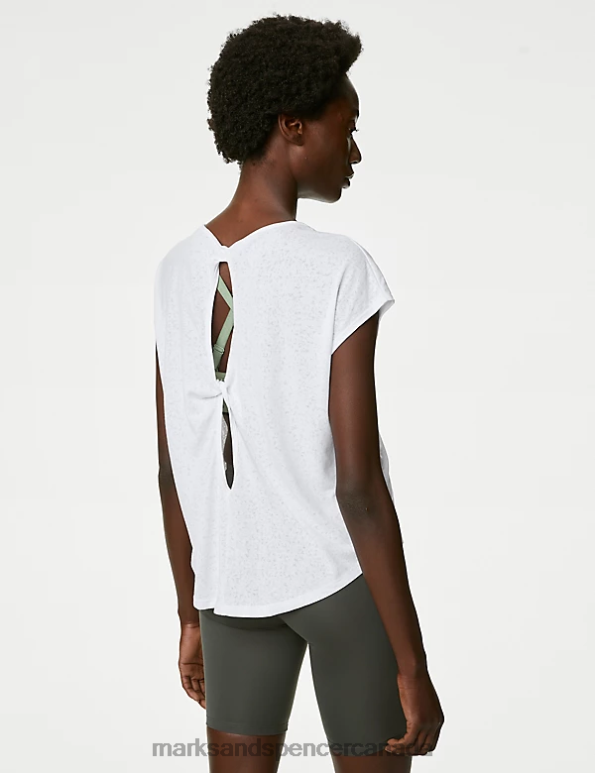 Women White Clothing Marks & Spencer Scoop Neck Twist Back Yoga T-Shirt 20VTD3136 - Marks and Spencer online