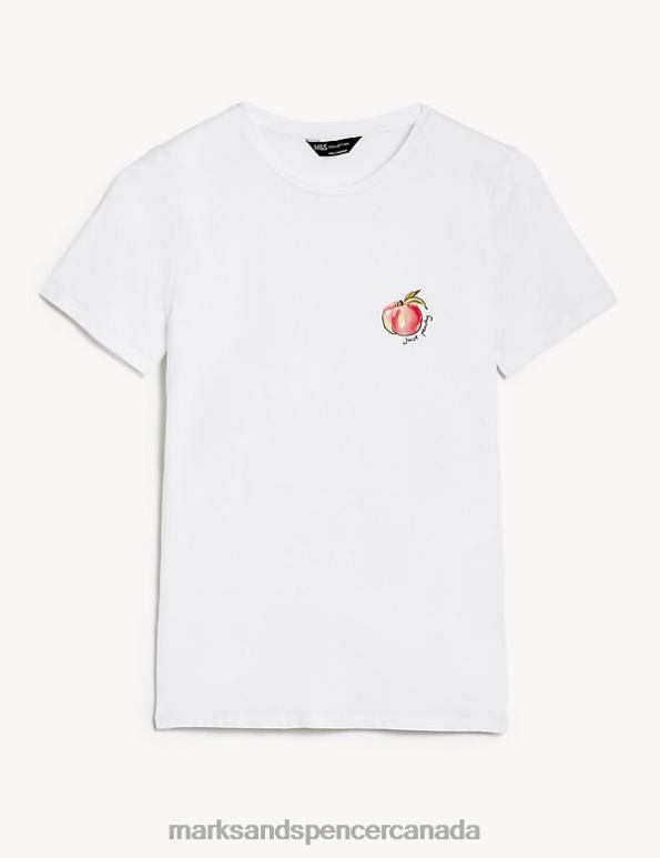 Women White Mix Clothing Marks & Spencer Cotton Rich Printed Slim Fit T-Shirt 20VTD3274 - Marks and Spencer outlet