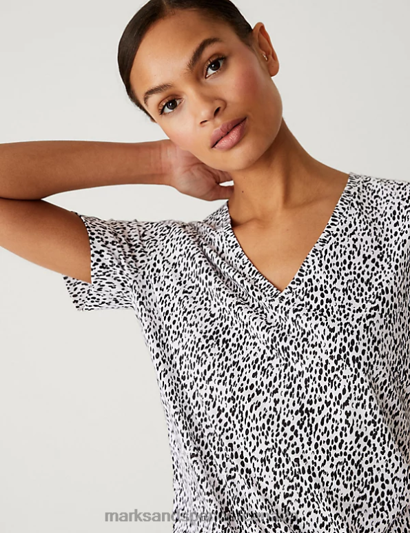 Women White Mix Clothing Marks & Spencer Printed Relaxed Longline T-Shirt 20VTD2328 - Marks and Spencer Canada locations