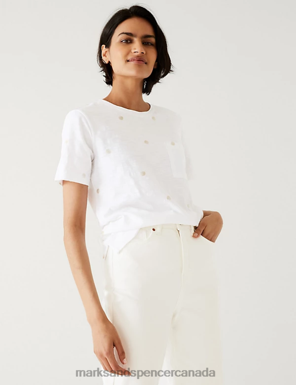 Marks and Spencer near me - Women White Mix Clothing Marks & Spencer Pure Cotton Printed Pocket T-Shirt 20VTD2683
