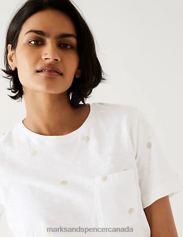 Marks and Spencer near me - Women White Mix Clothing Marks & Spencer Pure Cotton Printed Pocket T-Shirt 20VTD2683