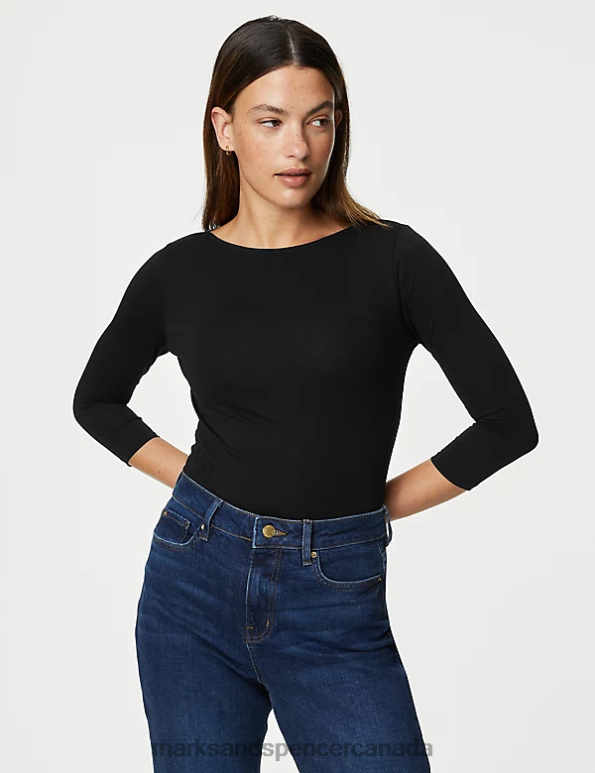 Marks and Spencer Canada - Women Black Clothing Marks & Spencer 2pk Cotton Rich Slim Fit Tops 20VTD1774