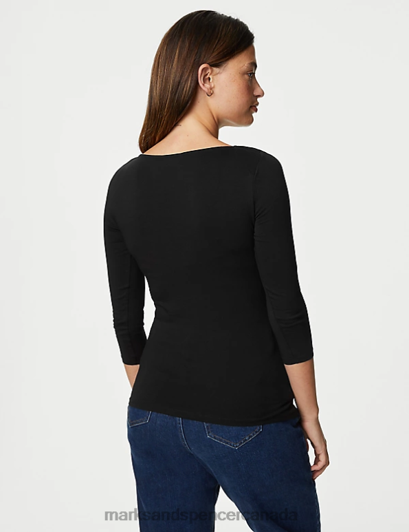 Marks and Spencer Canada - Women Black Clothing Marks & Spencer 2pk Cotton Rich Slim Fit Tops 20VTD1774