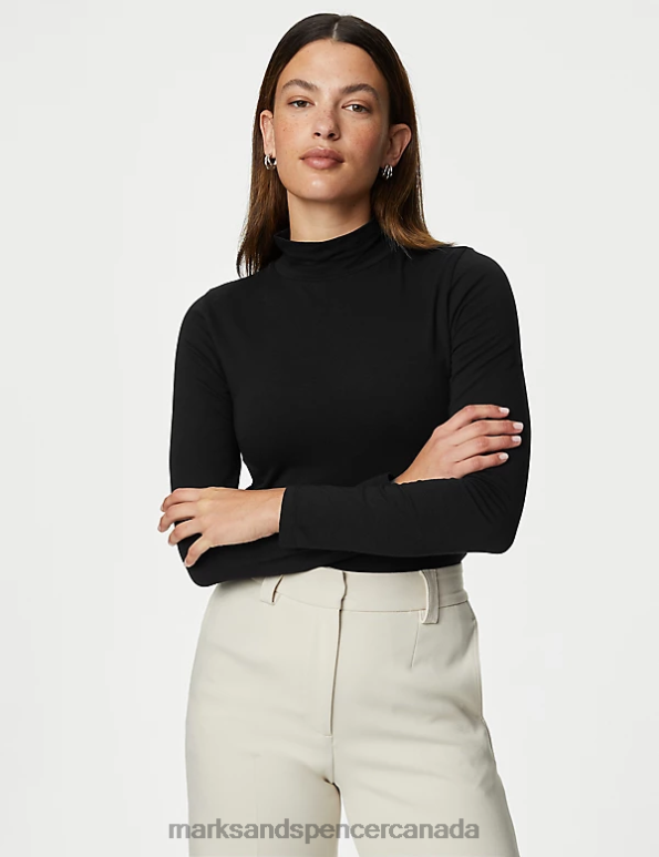 Women Black Clothing Marks & Spencer 2pk Cotton Rich Slim Fit Tops 20VTD2343 - Marks and Spencer online