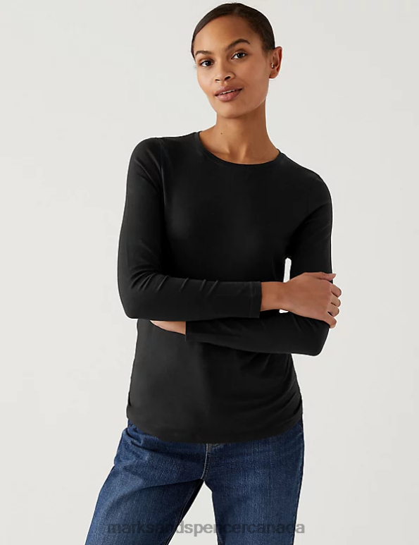 Marks and Spencer near me - Women Black Clothing Marks & Spencer 3pk Cotton Rich Slim Fit Top 20VTD2988