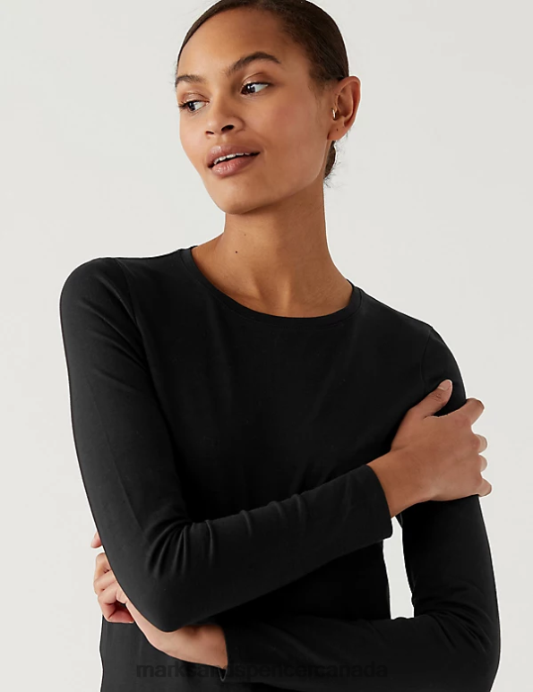 Marks and Spencer near me - Women Black Clothing Marks & Spencer 3pk Cotton Rich Slim Fit Top 20VTD2988