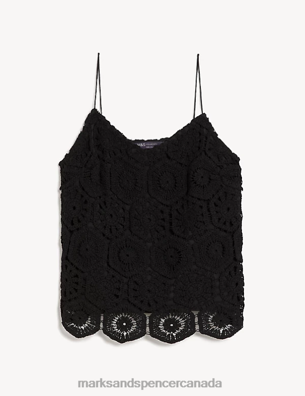 Marks and Spencer Canada - Women Black Clothing Marks & Spencer Cotton Rich Embroidered Cami Top 20VTD2689
