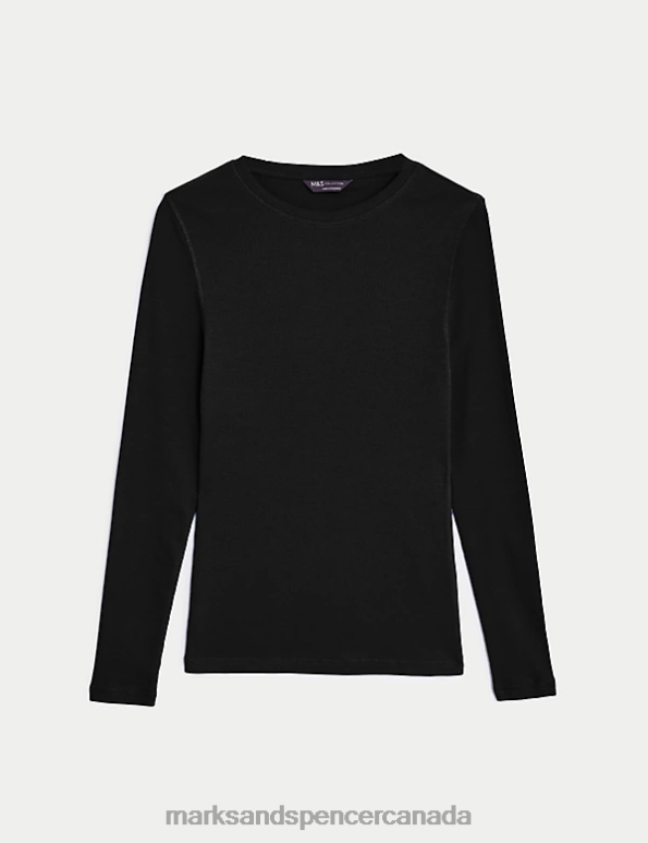 Women Black Clothing Marks & Spencer Cotton Rich Ribbed Top 20VTD582 - Marks and Spencer Canada locations