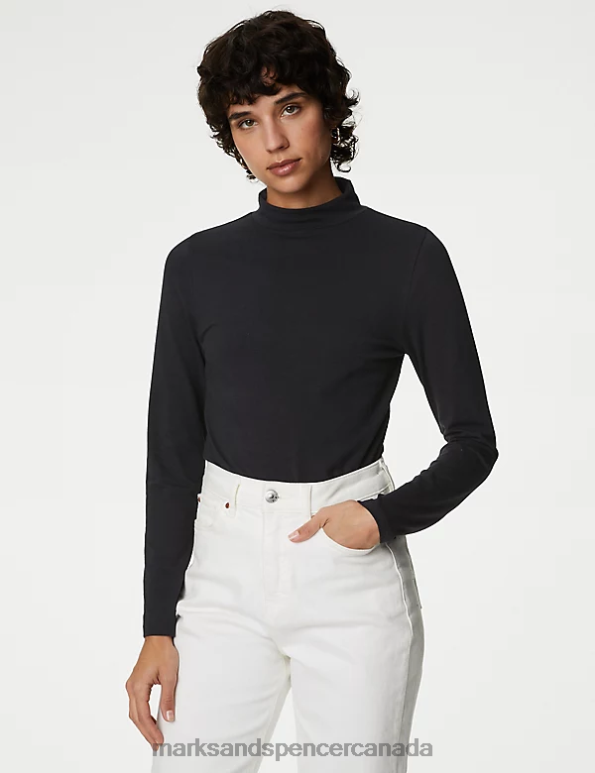 Marks and Spencer Canada - Women Black Clothing Marks & Spencer Cotton Rich Slim Fit Top 20VTD2146