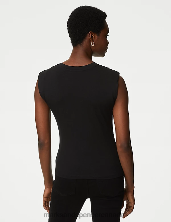 Marks and Spencer Canada - Women Black Clothing Marks & Spencer Jersey Padded Shoulder Top 20VTD268