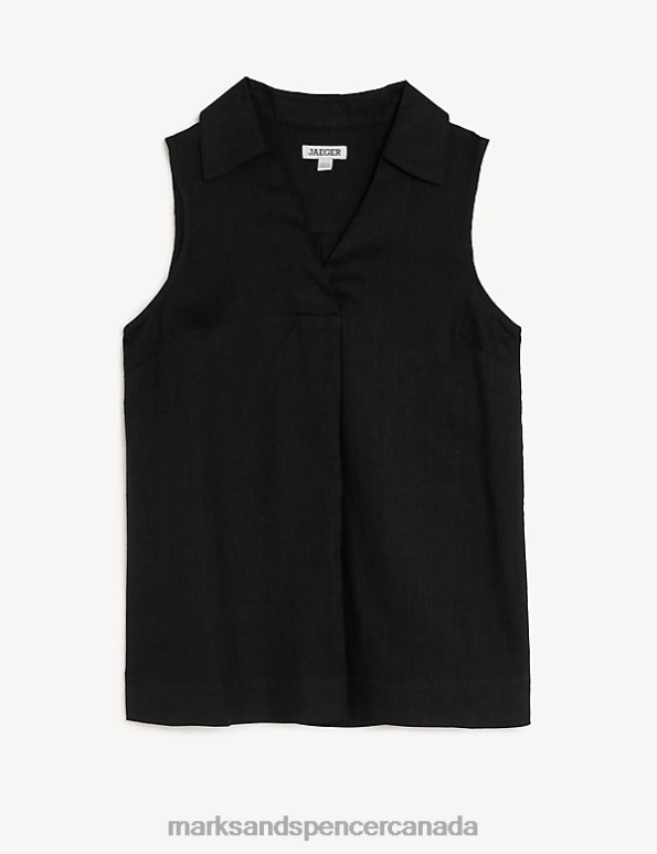 Marks and Spencer near me - Women Black Clothing Marks & Spencer Pure Linen Relaxed Shell Top 20VTD2067