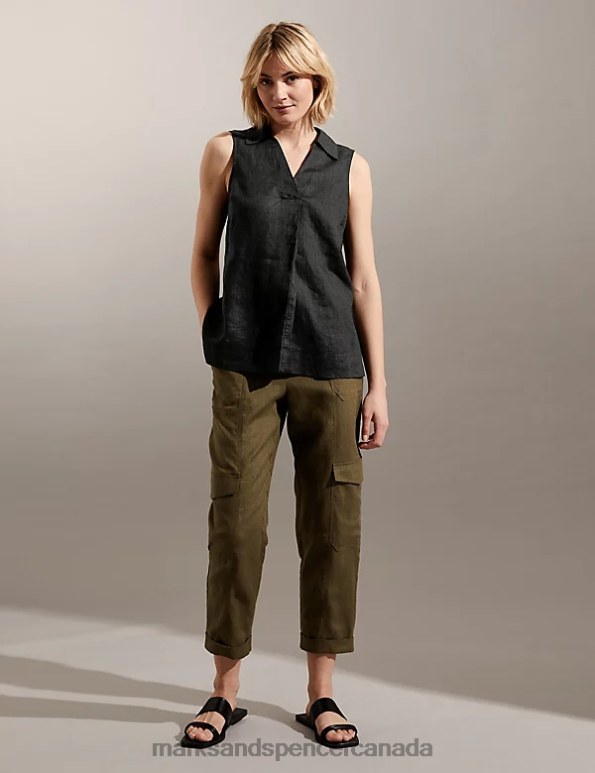 Marks and Spencer near me - Women Black Clothing Marks & Spencer Pure Linen Relaxed Shell Top 20VTD2067