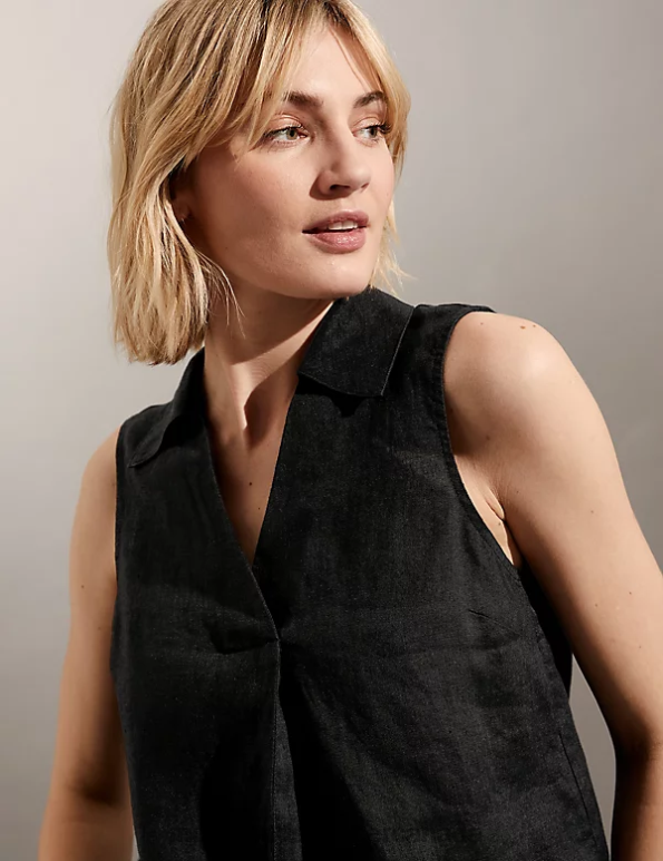 Marks and Spencer near me - Women Black Clothing Marks & Spencer Pure Linen Relaxed Shell Top 20VTD2067