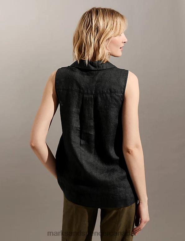 Marks and Spencer near me - Women Black Clothing Marks & Spencer Pure Linen Relaxed Shell Top 20VTD2067