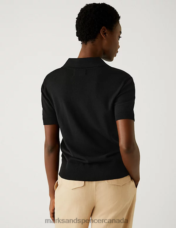 Women Black Clothing Marks & Spencer Pure Merino Wool Collared Knitted Top 20VTD1402 - Marks and Spencer outlet