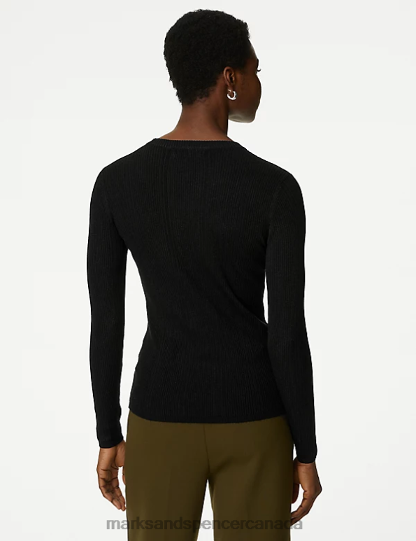 Marks and Spencer near me - Women Black Clothing Marks & Spencer Ribbed Crew Neck Fitted Knitted Top 20VTD1230