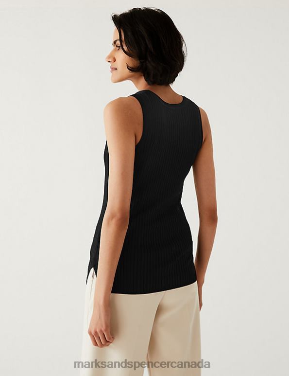 Women Black Clothing Marks & Spencer Ribbed Crew Neck Knitted Vest 20VTD1831 - Marks and Spencer outlet