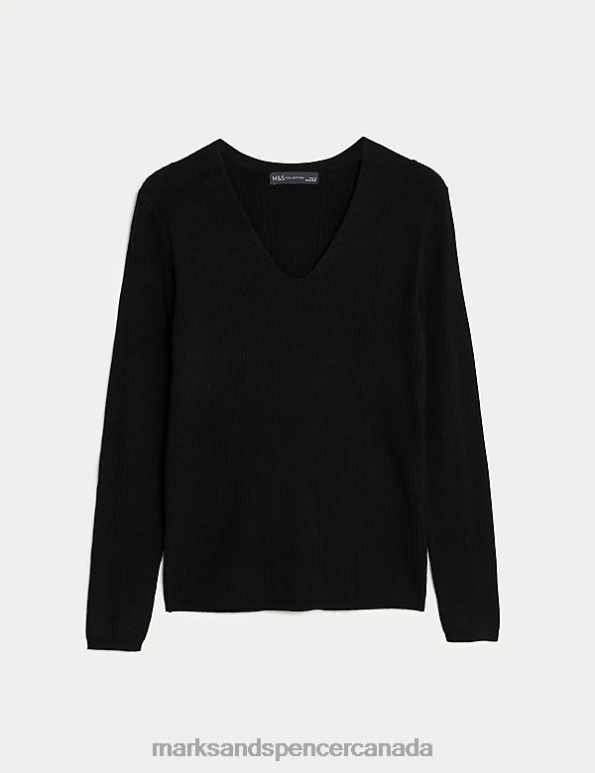 Marks and Spencer sale - Women Black Clothing Marks & Spencer Ribbed V-Neck Knitted Top 20VTD203
