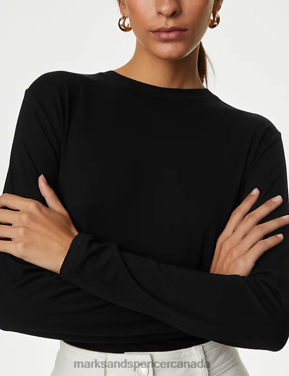 Women Black Clothing Marks & Spencer Round Neck Long Sleeve Top 20VTD1285 - Marks and Spencer online