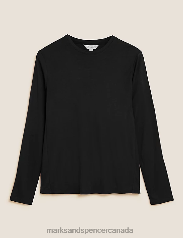 Women Black Clothing Marks & Spencer Round Neck Long Sleeve Top 20VTD3147 - Marks and Spencer outlet