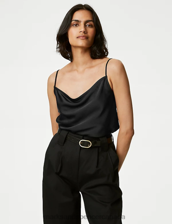 Women Black Clothing Marks & Spencer Satin Cowl Neck Cami Top 20VTD1237 - Marks and Spencer online