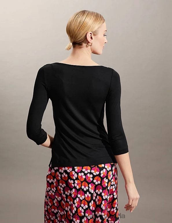 Marks and Spencer near me - Women Black Clothing Marks & Spencer Slash Neck 3/4 Sleeve Top 20VTD3027