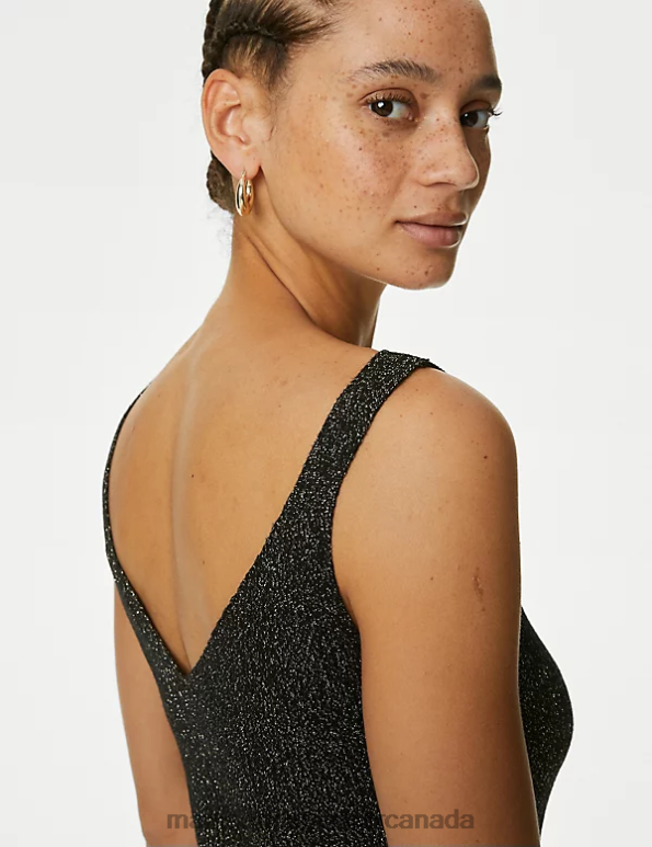 Marks and Spencer Canada - Women Black Clothing Marks & Spencer Sparkly V-Neck Knitted Vest 20VTD1003