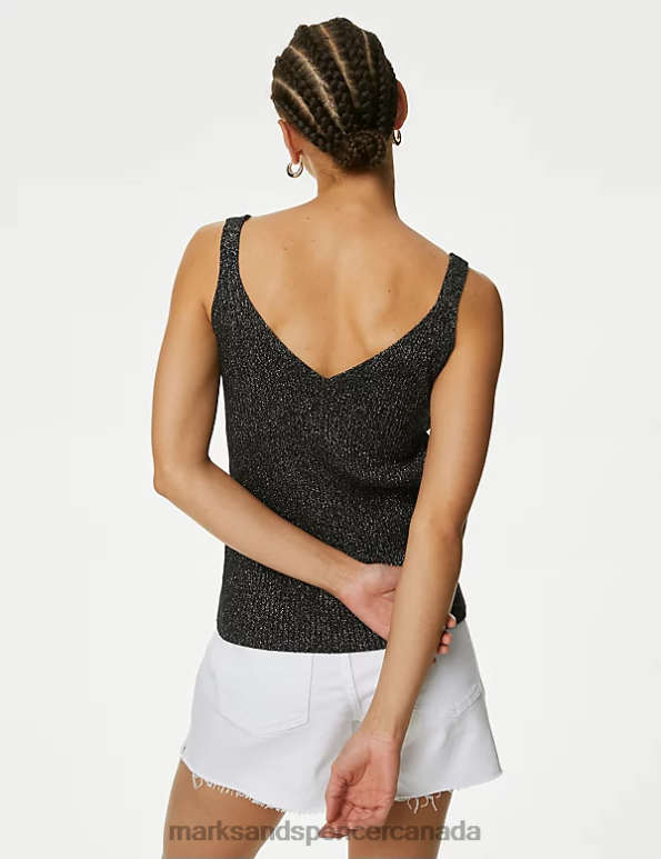 Marks and Spencer Canada - Women Black Clothing Marks & Spencer Sparkly V-Neck Knitted Vest 20VTD1003