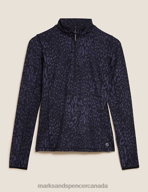 Women Black/Grey Clothing Marks & Spencer Printed Funnel Neck Half Zip Running Top 20VTD3219 - Marks and Spencer online
