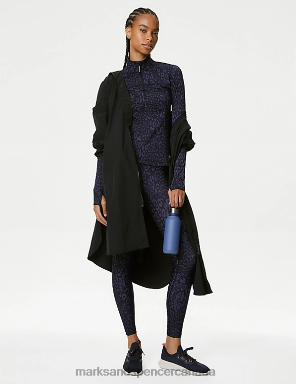 Women Black/Grey Clothing Marks & Spencer Printed Funnel Neck Half Zip Running Top 20VTD3219 - Marks and Spencer online