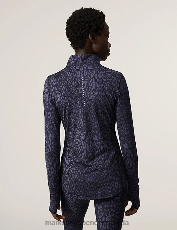 Women Black/Grey Clothing Marks & Spencer Printed Funnel Neck Half Zip Running Top 20VTD3219 - Marks and Spencer online